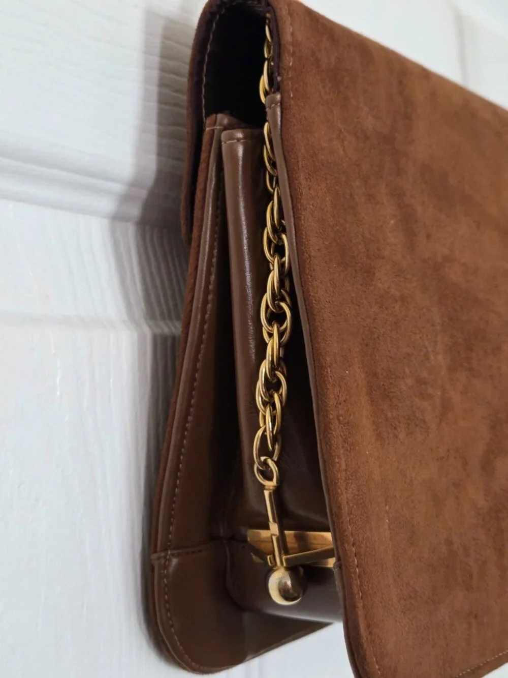 Vintage Meyer's Classic Brown Suede Chain-Handle Satchel